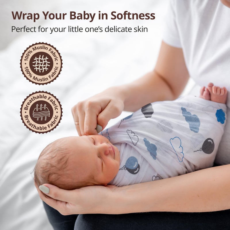Luv Lap 100% Cotton Muslin Baby Swaddles - Stars Print 0+ Month - Image 2
